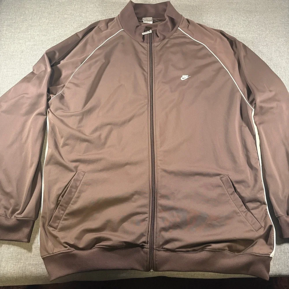 Vintage Nike Track Jacket Men 4XL Brown Full Zip Mesh Panel Lightweight Grey Tag
